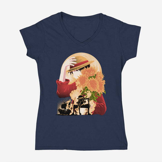 Sun Flower Pirate-Womens-V-Neck-Tee-rmatix