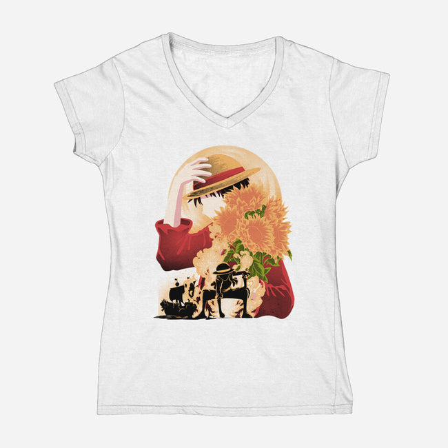 Sun Flower Pirate-Womens-V-Neck-Tee-rmatix