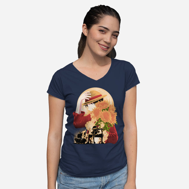 Sun Flower Pirate-Womens-V-Neck-Tee-rmatix