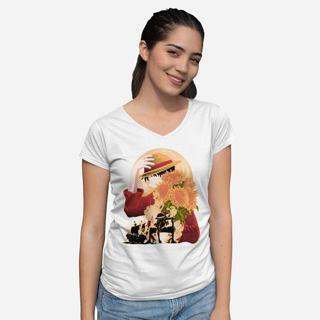 Sun Flower Pirate-Womens-V-Neck-Tee-rmatix