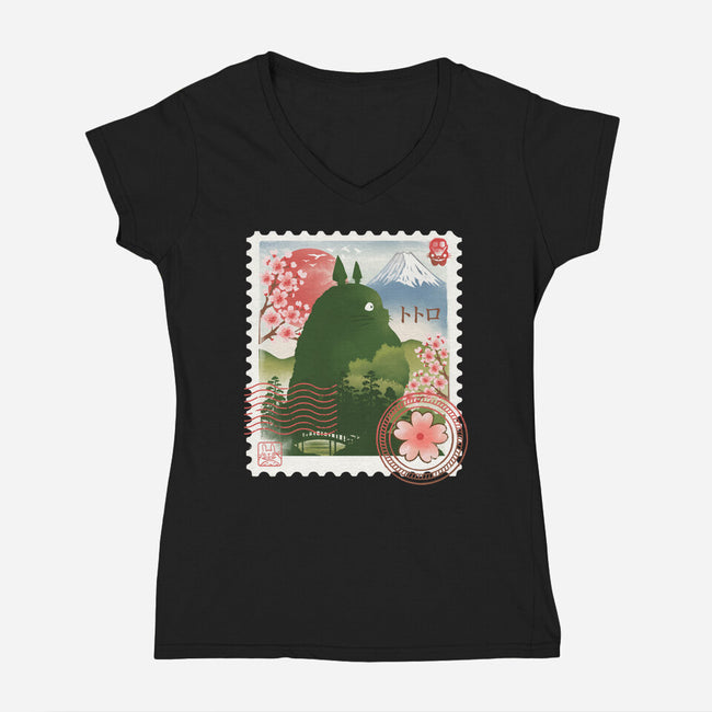 My Neighbor Mail Stamp-Womens-V-Neck-Tee-dandingeroz