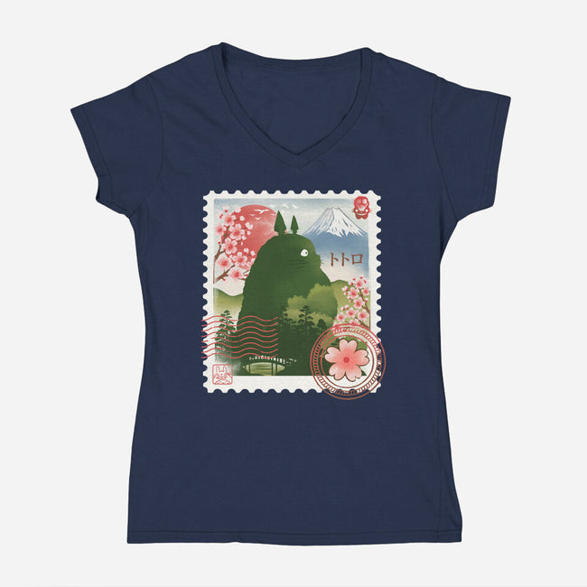My Neighbor Mail Stamp-Womens-V-Neck-Tee-dandingeroz