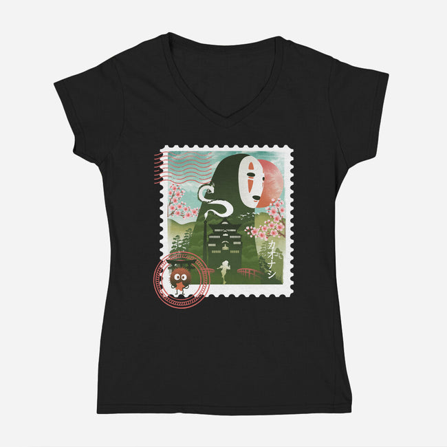 Spirit Mail Stamp-Womens-V-Neck-Tee-dandingeroz