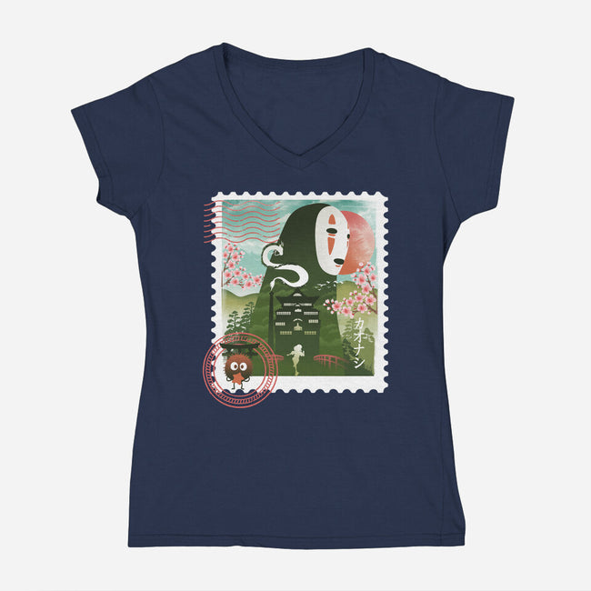 Spirit Mail Stamp-Womens-V-Neck-Tee-dandingeroz