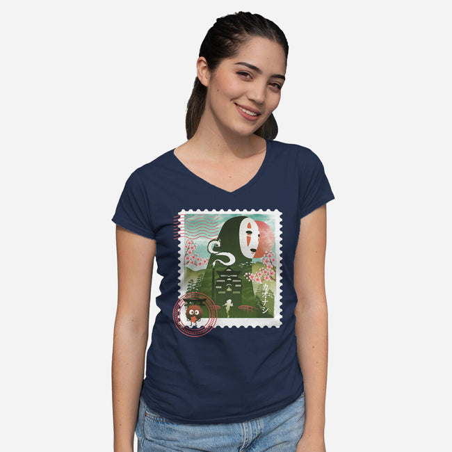 Spirit Mail Stamp-Womens-V-Neck-Tee-dandingeroz