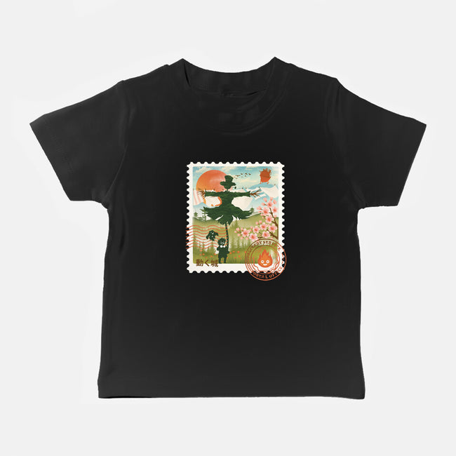 Howl's Moving Mail Stamp-Baby-Basic-Tee-dandingeroz