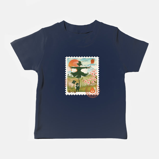 Howl's Moving Mail Stamp-Baby-Basic-Tee-dandingeroz