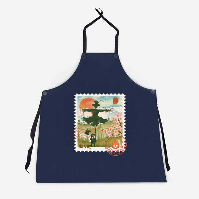 Howl's Moving Mail Stamp-Unisex-Kitchen-Apron-dandingeroz