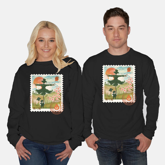 Howl's Moving Mail Stamp-Unisex-Crew Neck-Sweatshirt-dandingeroz