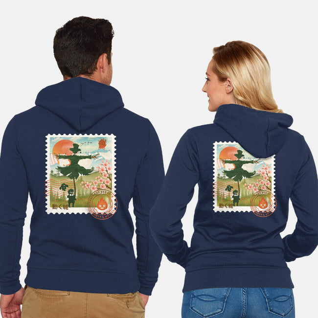 Howl's Moving Mail Stamp-Unisex-Zip-Up-Sweatshirt-dandingeroz