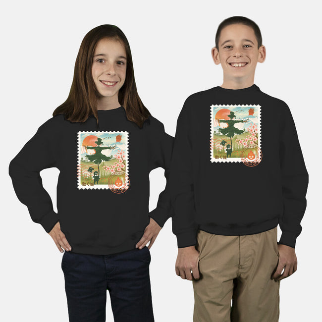 Howl's Moving Mail Stamp-Youth-Crew Neck-Sweatshirt-dandingeroz