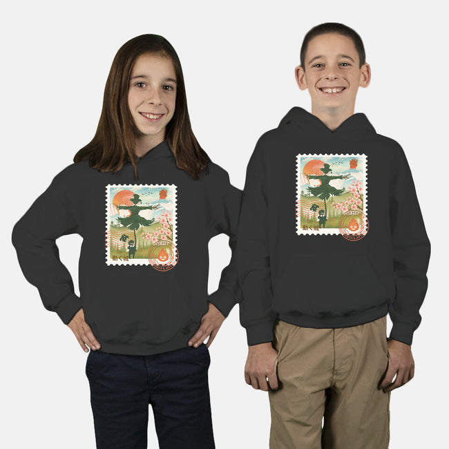 Howl's Moving Mail Stamp-Youth-Pullover-Sweatshirt-dandingeroz