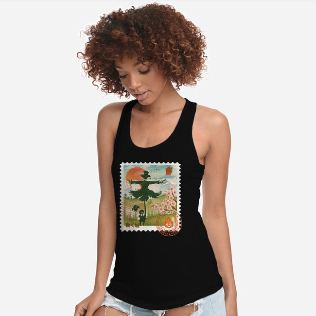Howl's Moving Mail Stamp-Womens-Racerback-Tank-dandingeroz