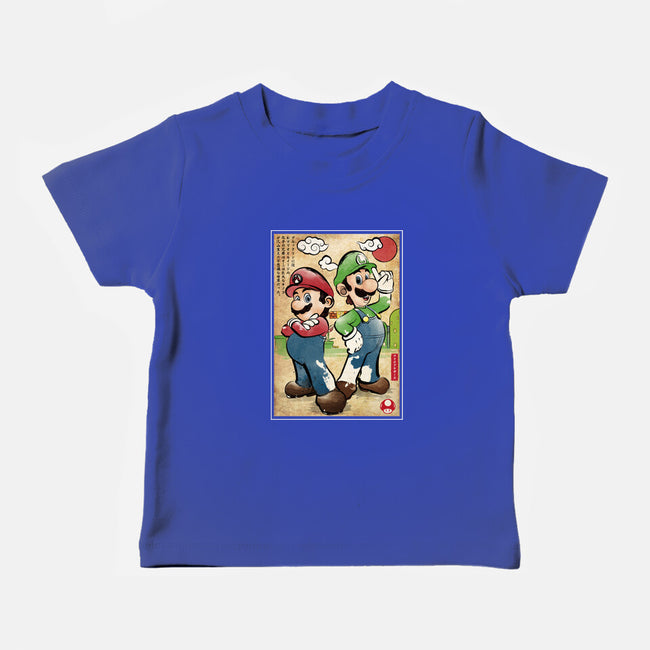 Super Plumber Bros Woodblock-Baby-Basic-Tee-DrMonekers