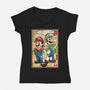 Super Plumber Bros Woodblock-Womens-V-Neck-Tee-DrMonekers