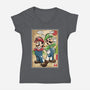 Super Plumber Bros Woodblock-Womens-V-Neck-Tee-DrMonekers