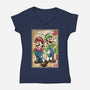 Super Plumber Bros Woodblock-Womens-V-Neck-Tee-DrMonekers