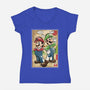 Super Plumber Bros Woodblock-Womens-V-Neck-Tee-DrMonekers