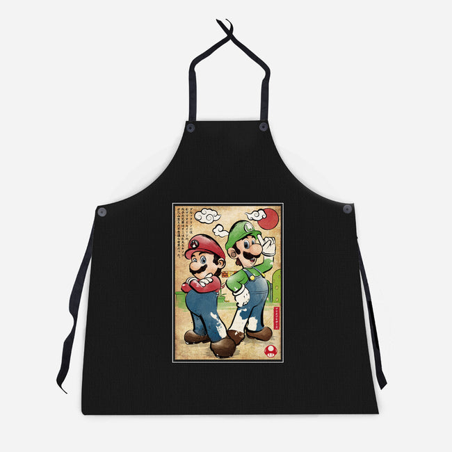 Super Plumber Bros Woodblock-Unisex-Kitchen-Apron-DrMonekers