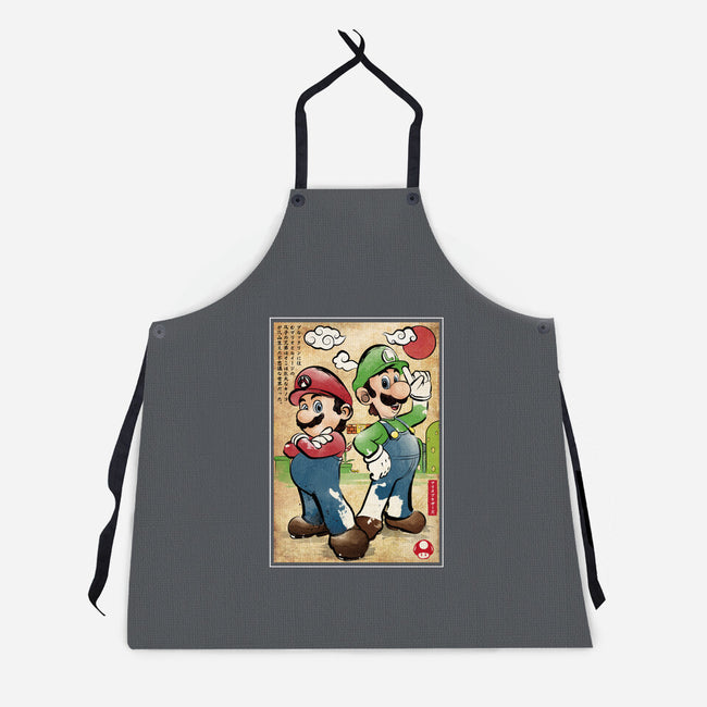 Super Plumber Bros Woodblock-Unisex-Kitchen-Apron-DrMonekers