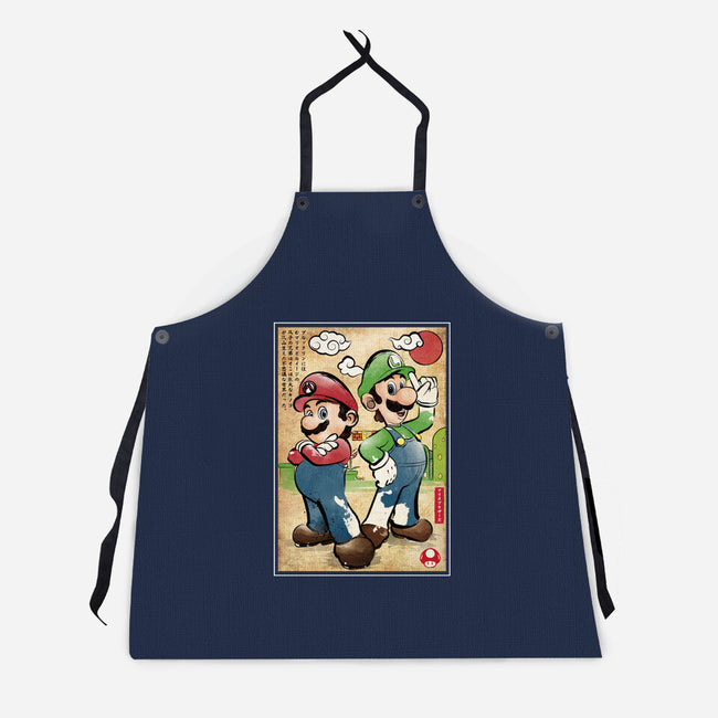 Super Plumber Bros Woodblock-Unisex-Kitchen-Apron-DrMonekers