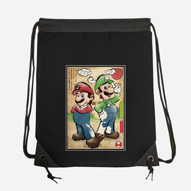 Super Plumber Bros Woodblock-None-Drawstring-Bag-DrMonekers