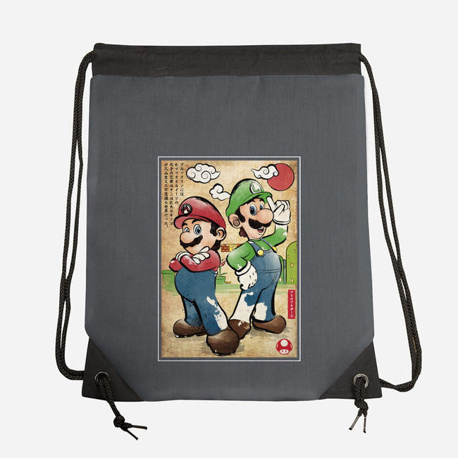 Super Plumber Bros Woodblock-None-Drawstring-Bag-DrMonekers