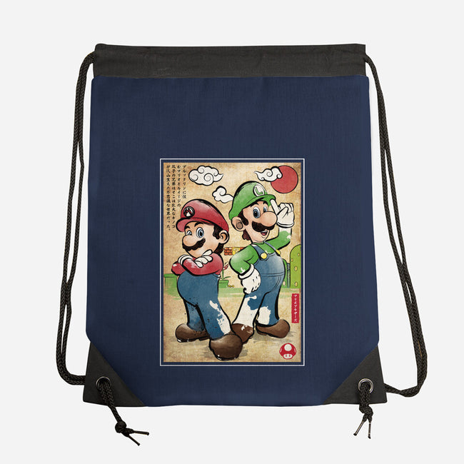 Super Plumber Bros Woodblock-None-Drawstring-Bag-DrMonekers