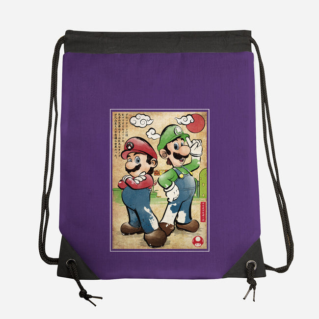 Super Plumber Bros Woodblock-None-Drawstring-Bag-DrMonekers