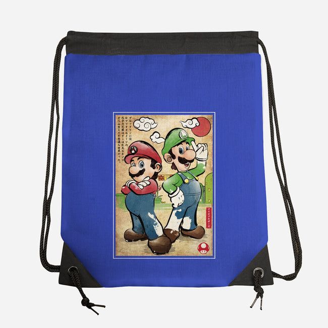 Super Plumber Bros Woodblock-None-Drawstring-Bag-DrMonekers
