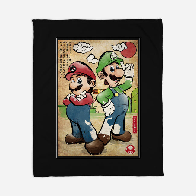 Super Plumber Bros Woodblock-None-Fleece-Blanket-DrMonekers