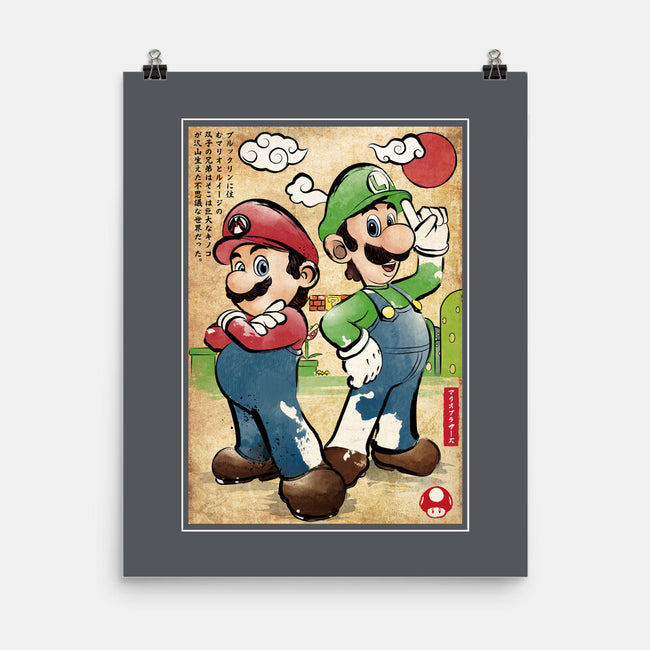 Super Plumber Bros Woodblock-None-Matte-Poster-DrMonekers