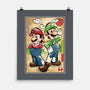 Super Plumber Bros Woodblock-None-Matte-Poster-DrMonekers