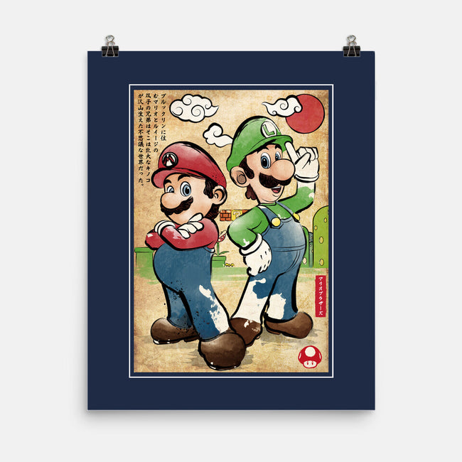 Super Plumber Bros Woodblock-None-Matte-Poster-DrMonekers