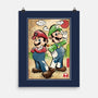 Super Plumber Bros Woodblock-None-Matte-Poster-DrMonekers