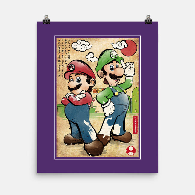 Super Plumber Bros Woodblock-None-Matte-Poster-DrMonekers