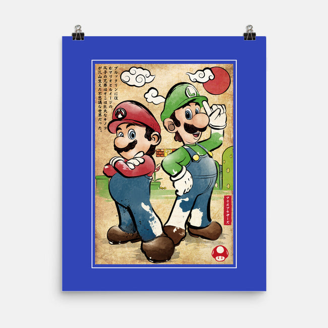 Super Plumber Bros Woodblock-None-Matte-Poster-DrMonekers