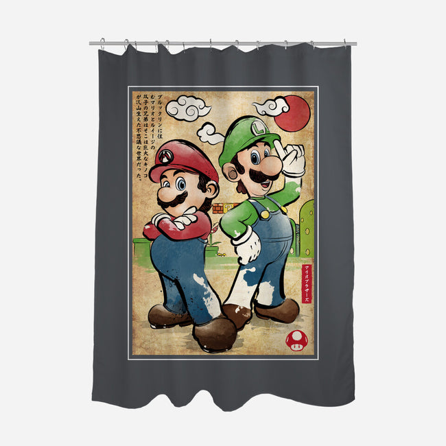 Super Plumber Bros Woodblock-None-Polyester-Shower Curtain-DrMonekers