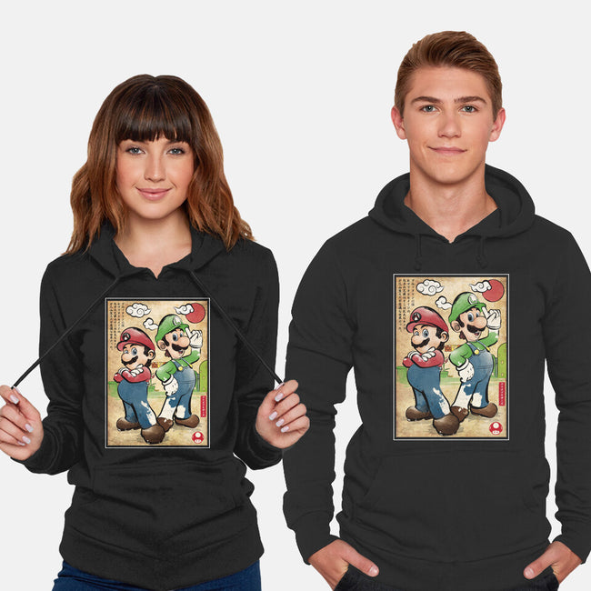 Super Plumber Bros Woodblock-Unisex-Pullover-Sweatshirt-DrMonekers