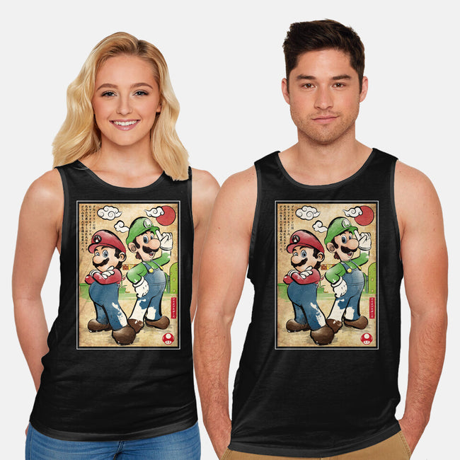 Super Plumber Bros Woodblock-Unisex-Basic-Tank-DrMonekers