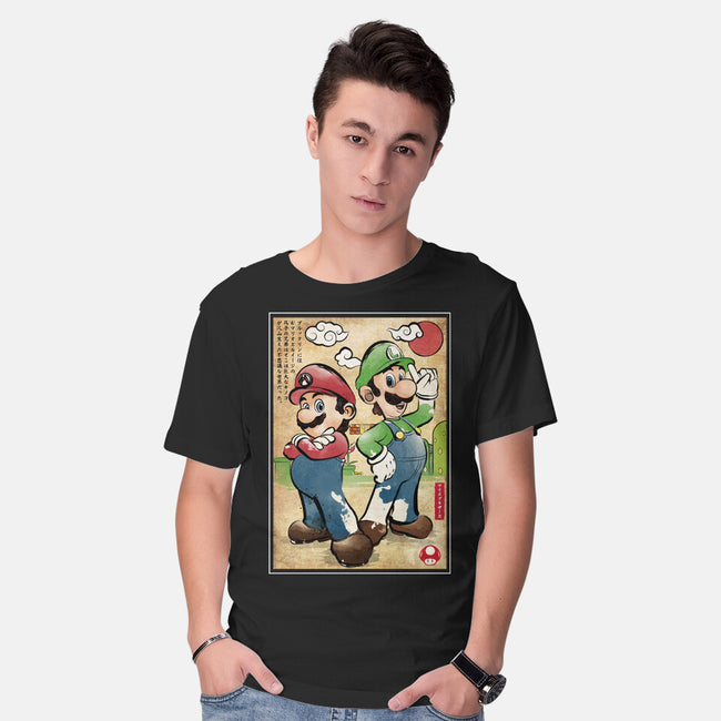 Super Plumber Bros Woodblock-Mens-Basic-Tee-DrMonekers