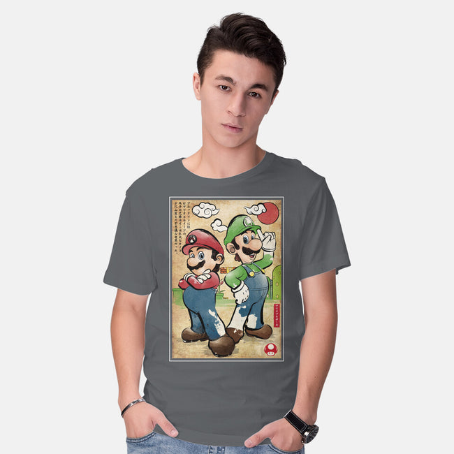 Super Plumber Bros Woodblock-Mens-Basic-Tee-DrMonekers