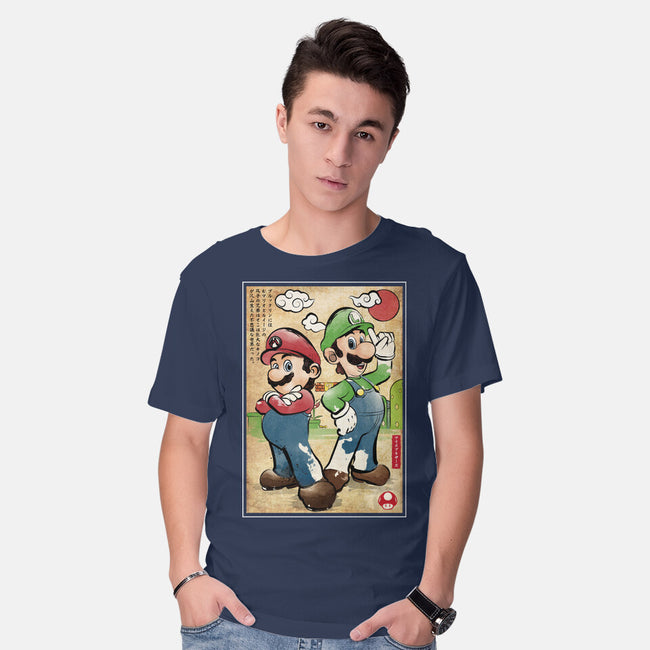 Super Plumber Bros Woodblock-Mens-Basic-Tee-DrMonekers