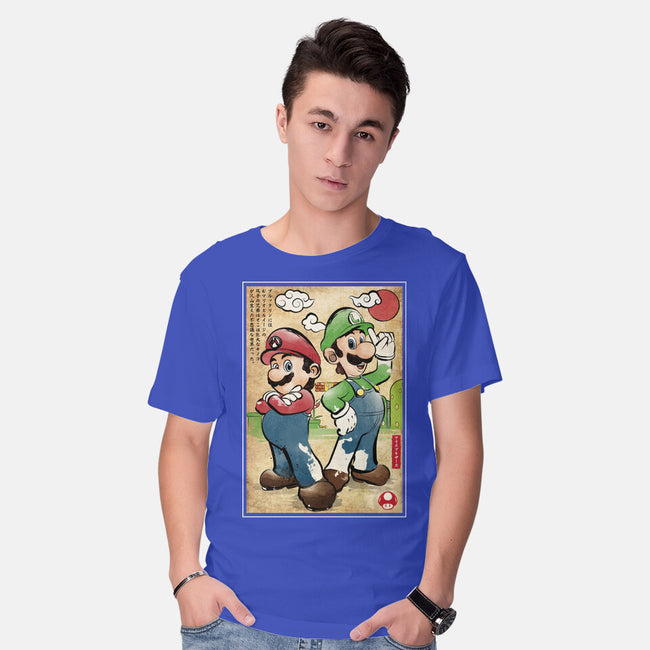 Super Plumber Bros Woodblock-Mens-Basic-Tee-DrMonekers