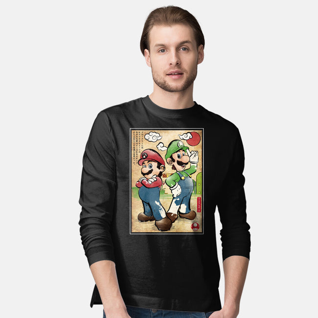 Super Plumber Bros Woodblock-Mens-Long Sleeved-Tee-DrMonekers