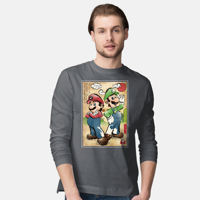 Super Plumber Bros Woodblock-Mens-Long Sleeved-Tee-DrMonekers