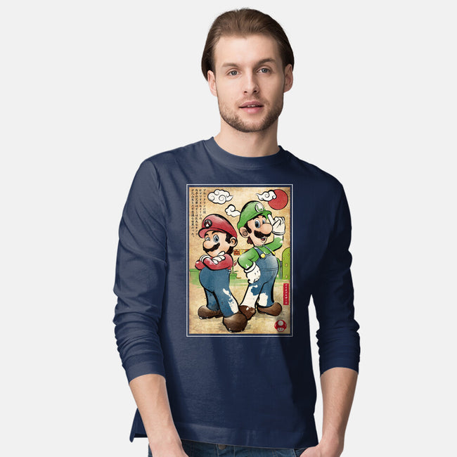Super Plumber Bros Woodblock-Mens-Long Sleeved-Tee-DrMonekers