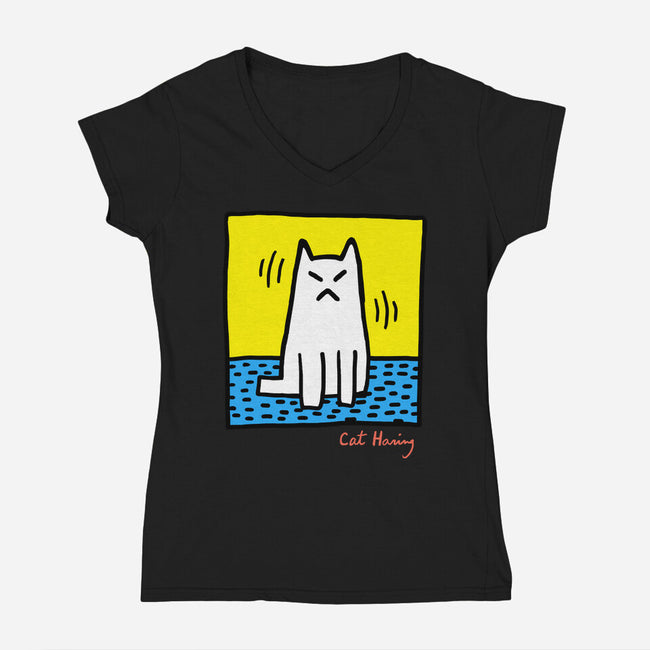 Cat Haring-Womens-V-Neck-Tee-vp021