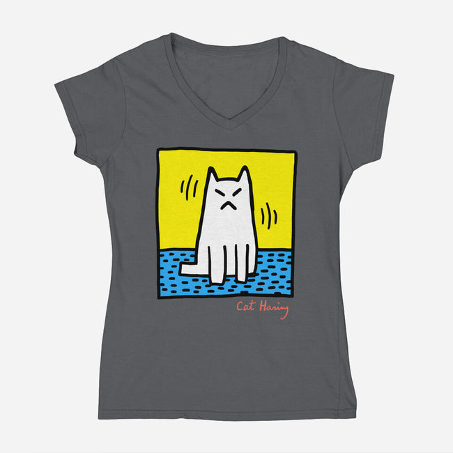 Cat Haring-Womens-V-Neck-Tee-vp021