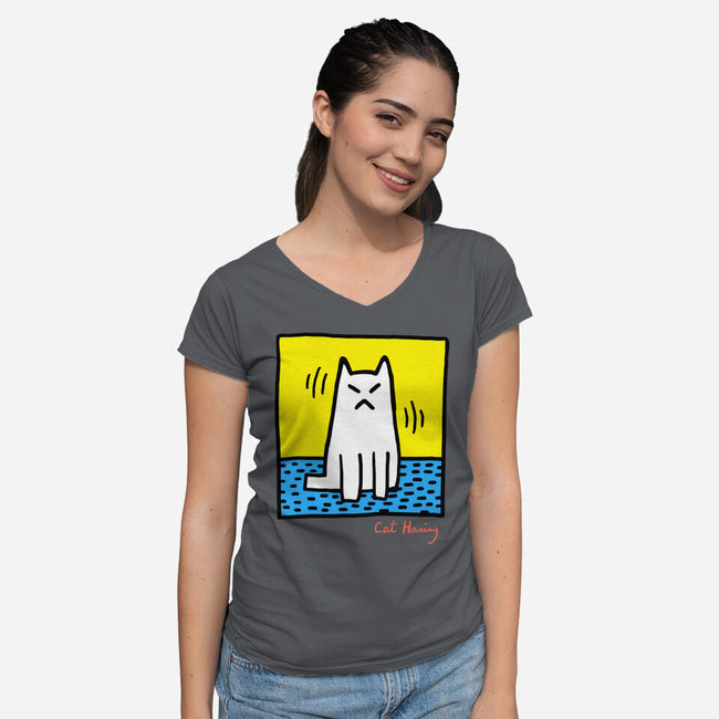 Cat Haring-Womens-V-Neck-Tee-vp021